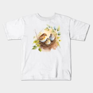 Birds on the nest watercolor Kids T-Shirt